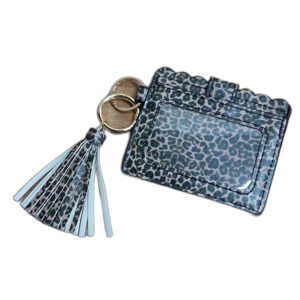 Leopard Print Card Holder with Key Chain Clip W/Tassel